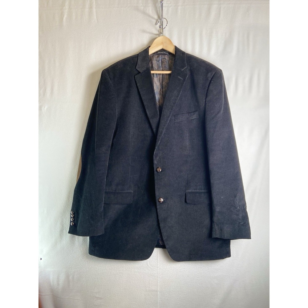 Lauren Ralph Lauren LRL Blazer Mens 44L Black Corduroy Elbow Patches Coat Jacket